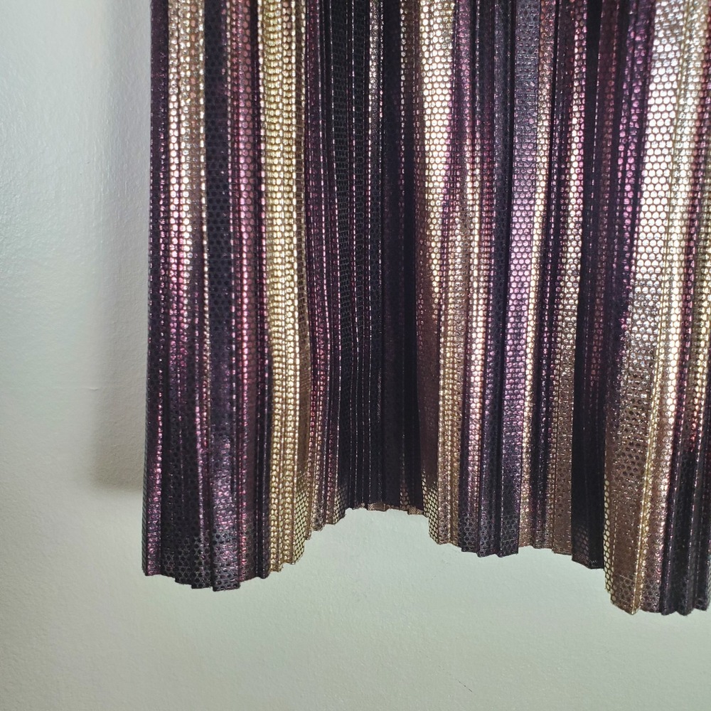 Alice And Olivia Mikaela Metallic Midi Pleated Skirt Gold Bronze Size 8 Lined - Picture 3 of 10